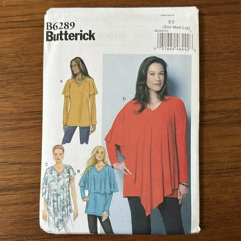 UNCUT Butterick B6289 Stretch Knit Tunic Top Shirt Overlay Easy Misses S M L